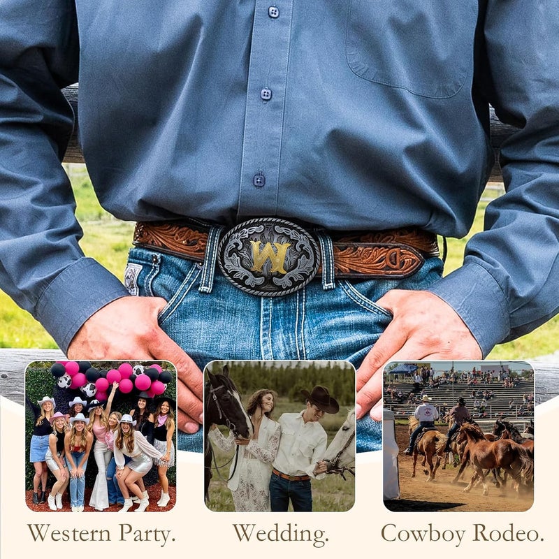 Btilasif Store Western Belt Buckle Western Cowboy Initial Letters ABCDJMR to Z Oval Belt Buckle for Men Women Boys Girls - Image 5